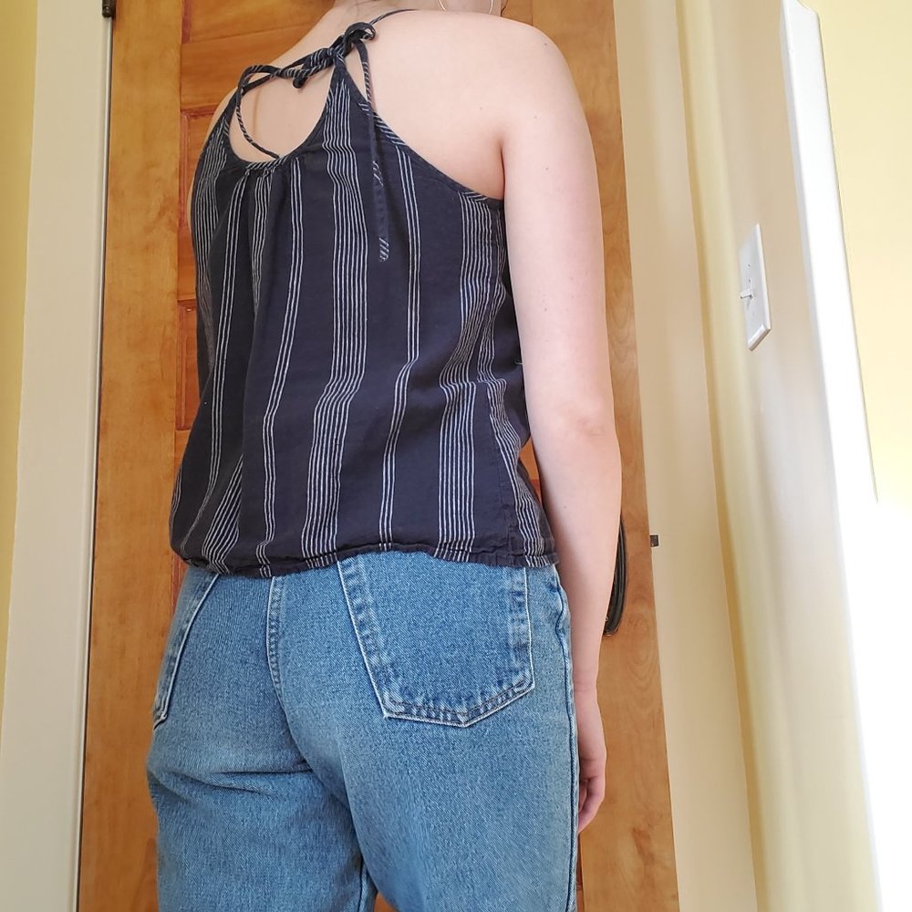 Linen + Cotton Blend Tie-Back Striped Tank